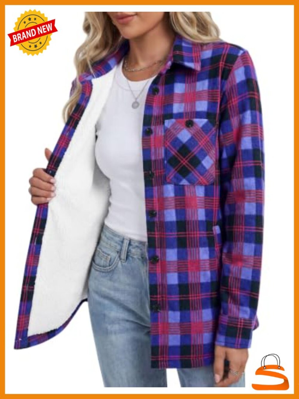 Women's Sherpa Lined Flannel Shacket Plaid Button Down Jacket